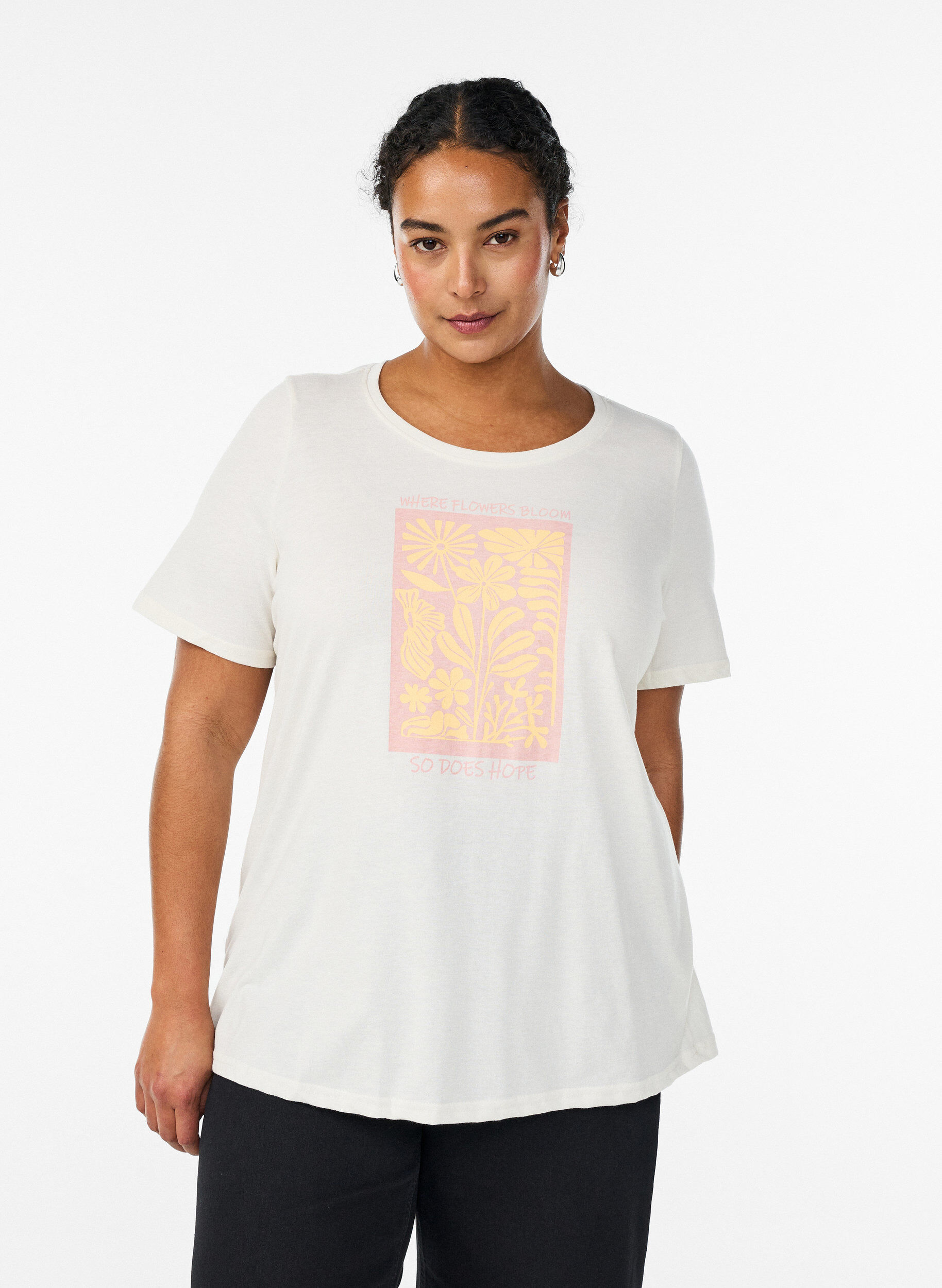 Zizzi FLASH - T-shirt med motiv, Hvid, Model image number 0