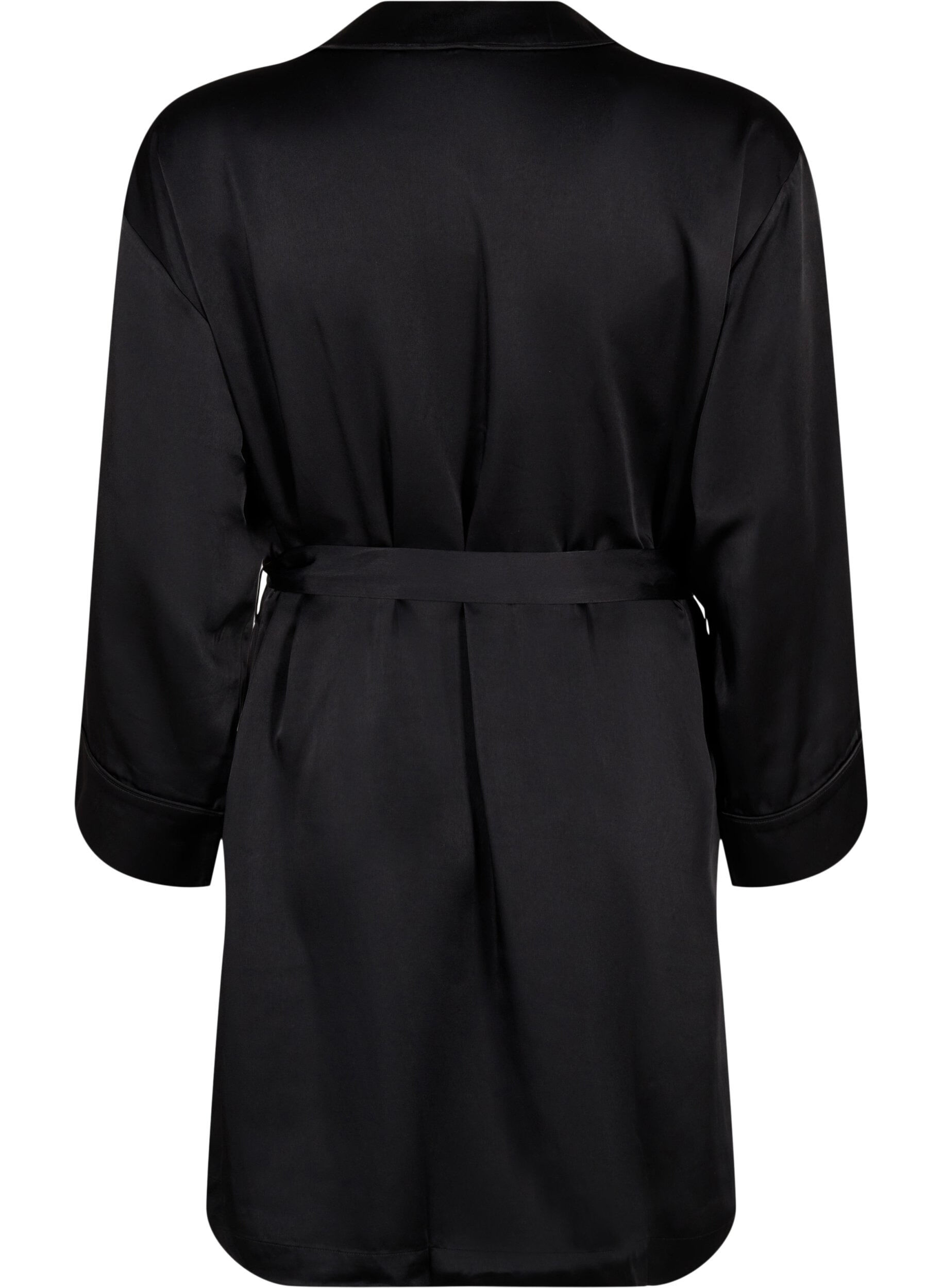 Zizzi Satin kimono med b&aelig;lte, Black, Packshot image number 1