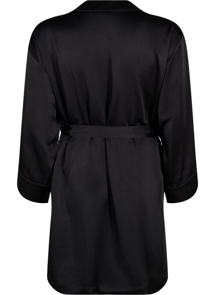 Satin kimono med bælte, Black, Packshot image number 1