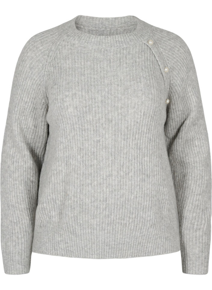 Meleret striktr&oslash;je med perleknapper, Light Grey Melange, Packshot image number 0