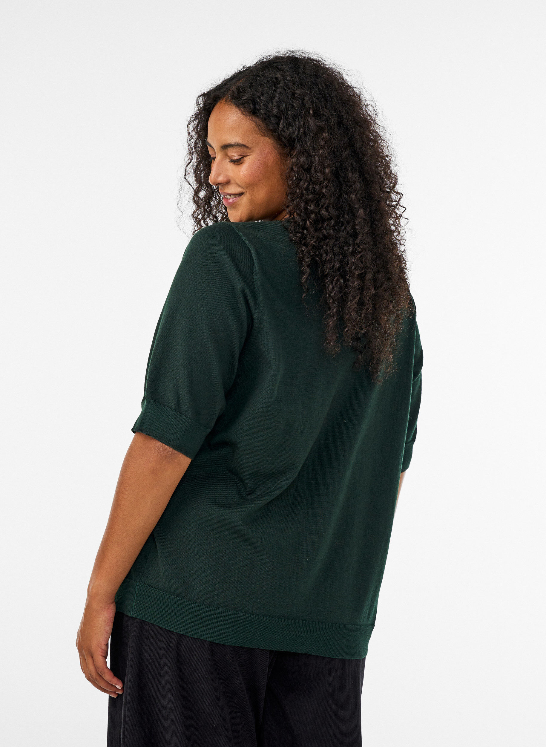 ZizziFinstrikket bluse med korte &aelig;rmer, Gr&oslash;n, Model image number 2