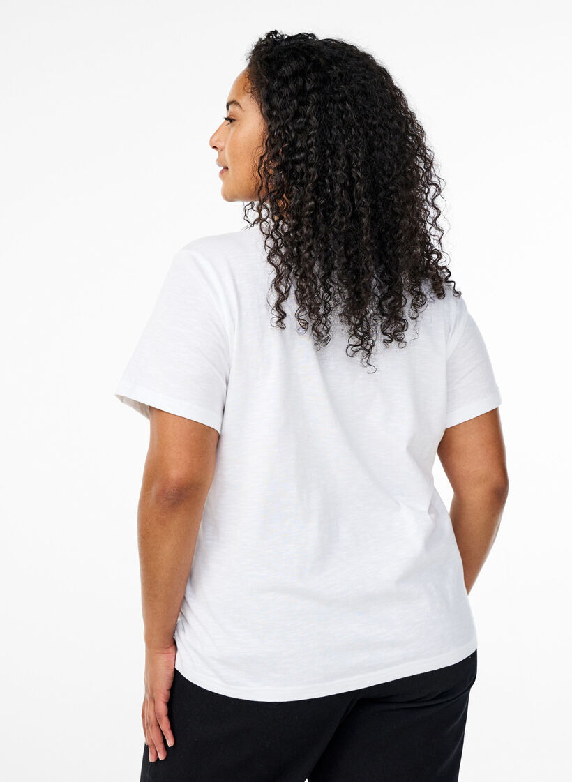 T-shirt med knapdetalje, Hvid, Model image number 2