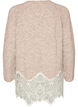 Strikbluse med raglan&aelig;rmer og bred blondekant, Beige, Packshot image number 1