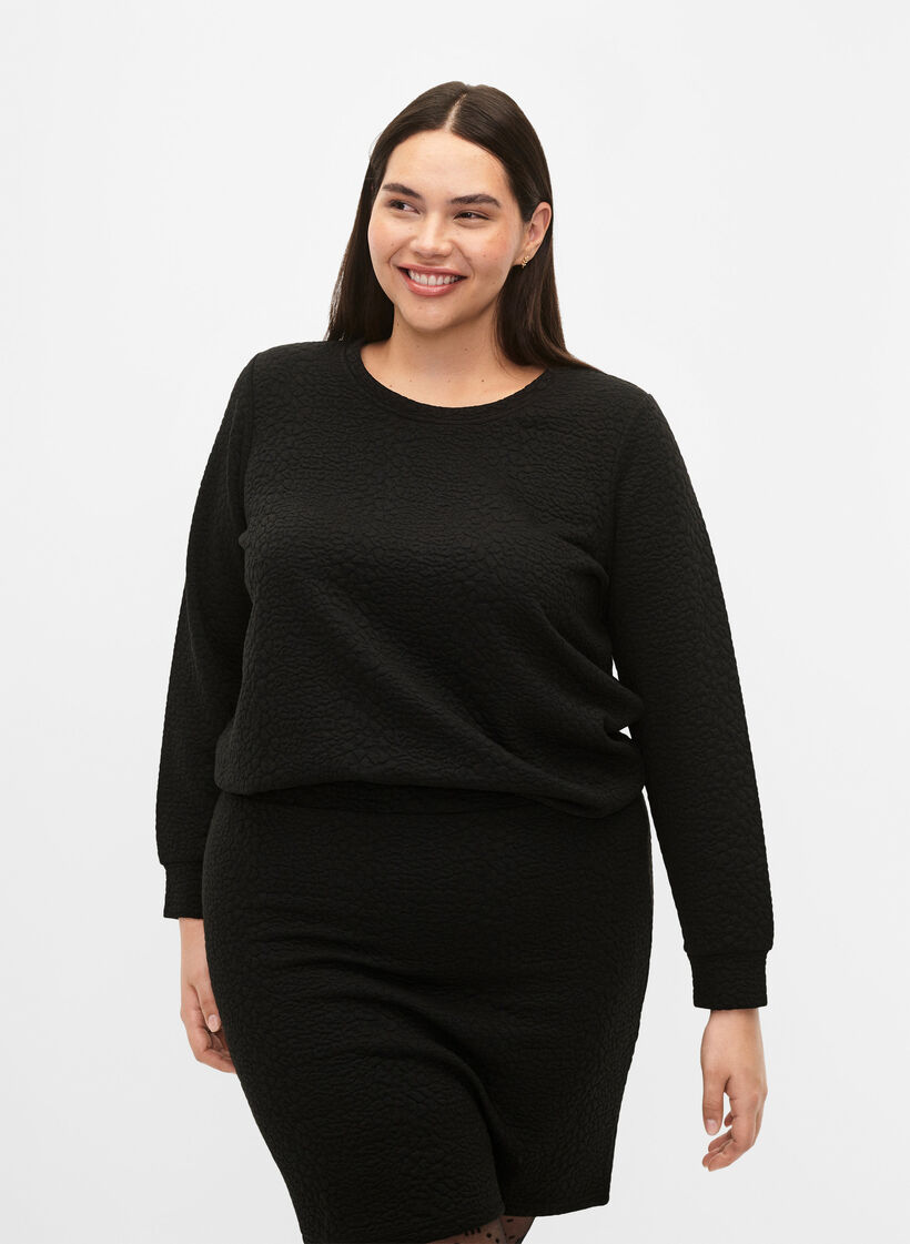 Ensfarvet bluse med tekstur, Black, Model image number 0