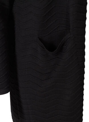 Lang strik cardigan med mønster, Black, Packshot image number 3