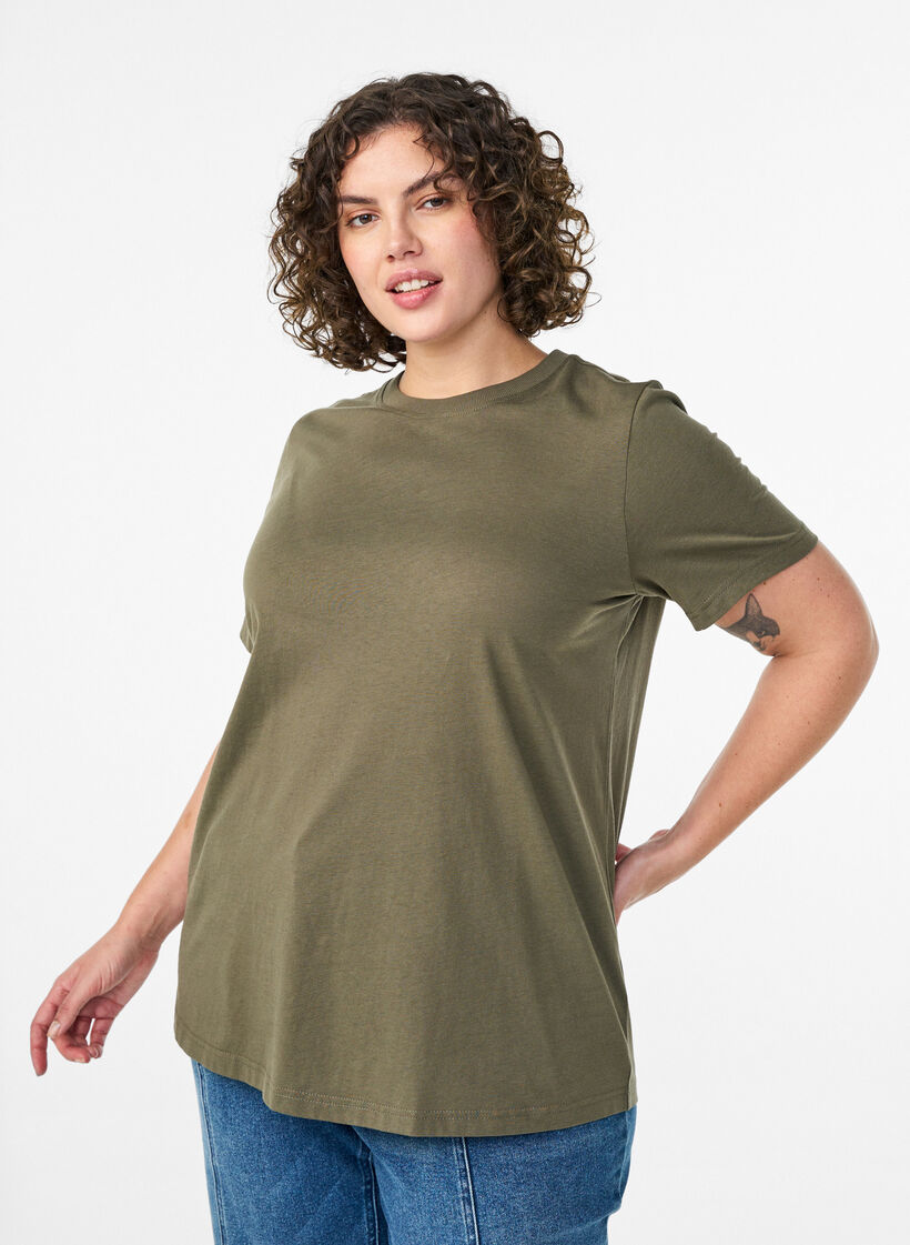 Basis t-shirt i bomuld med rund hals, Gr&oslash;n, Model image number 0