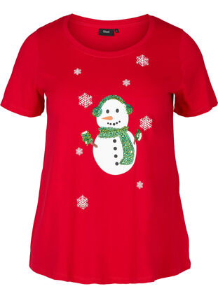 Jule t-shirt med pailletter, Red, Packshot image number 0