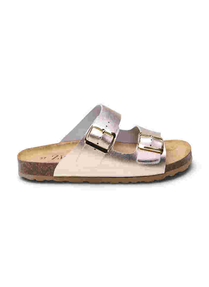 Læder sandal med bred pasform , Gold, Packshot