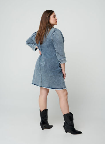 Denim kjole med 3/4 ærmer, Light blue denim ASS, Model image number 1