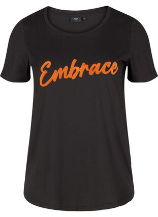 Kortærmet bomulds t-shirt med tryk, Black Embrace, Packshot image number 0