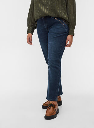 Slim fit Emily jeans med nitter, Dark blue, Model image number 3