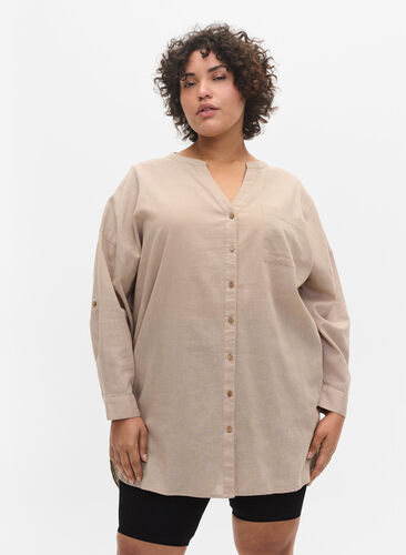 Skjortebluse med knaplukning, Simply Taupe, Model image number 0