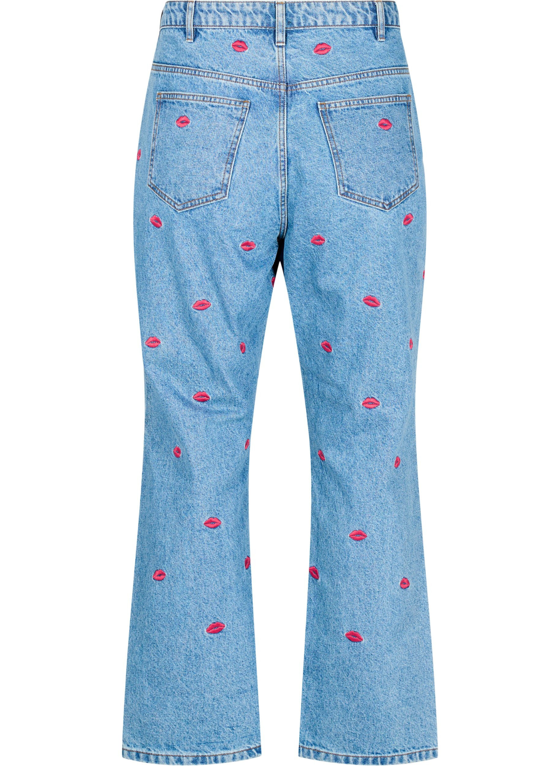 Zizzi H&oslash;jtaljede Gemma jeans med margueritter, Bl&aring;, Packshot image number 1