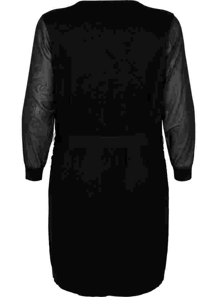 Strikket kjole med transparente ærmer, Black, Packshot image number 1