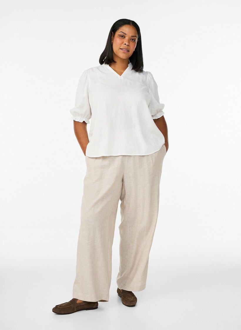 Bluse i h&oslash;r og viskose med 1/2 &aelig;rmer, Hvid, Model image number 1