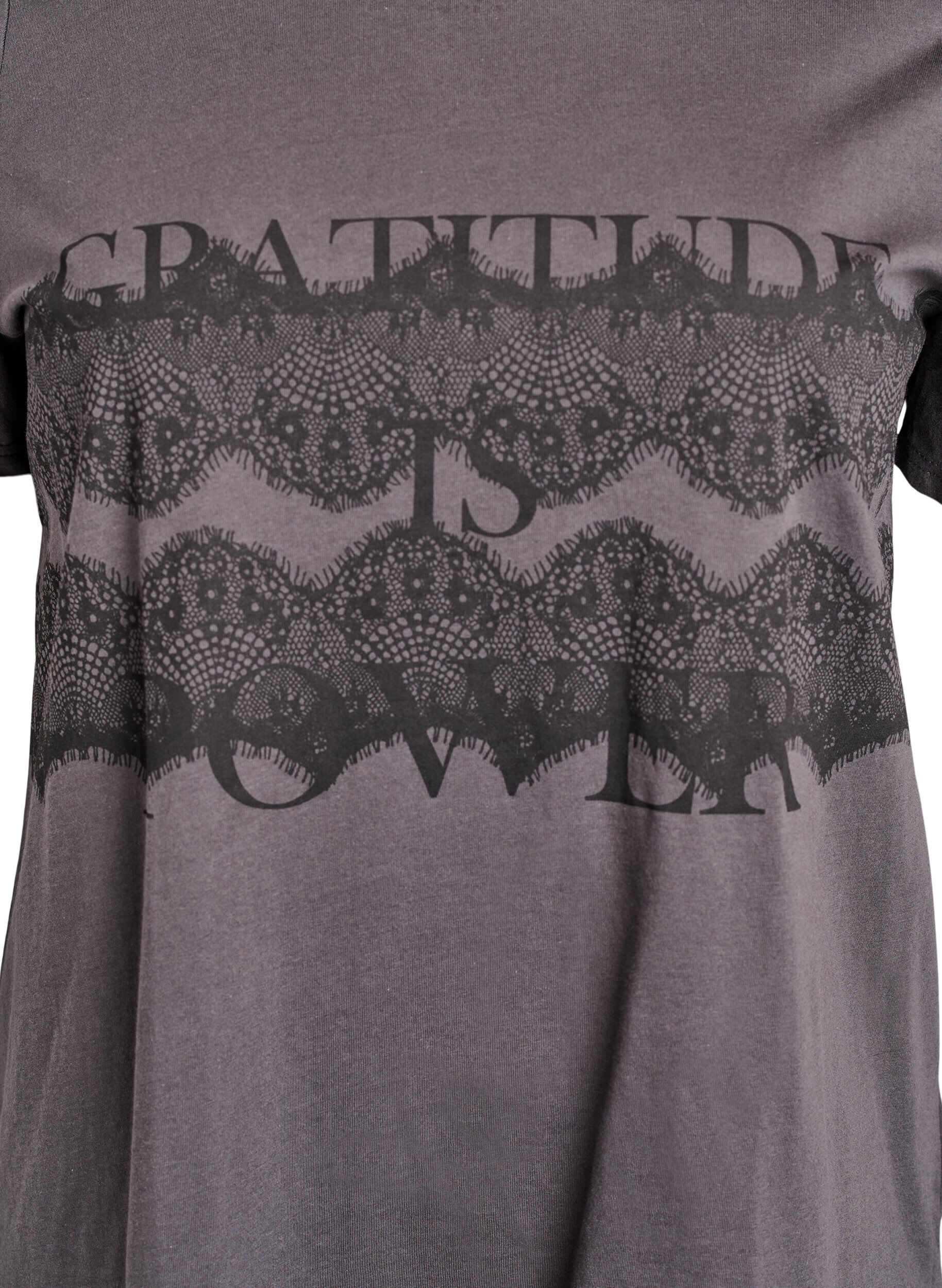 Zizzi Bomulds t-shirt med frontmotiv, Gr&aring;, Packshot image number 2