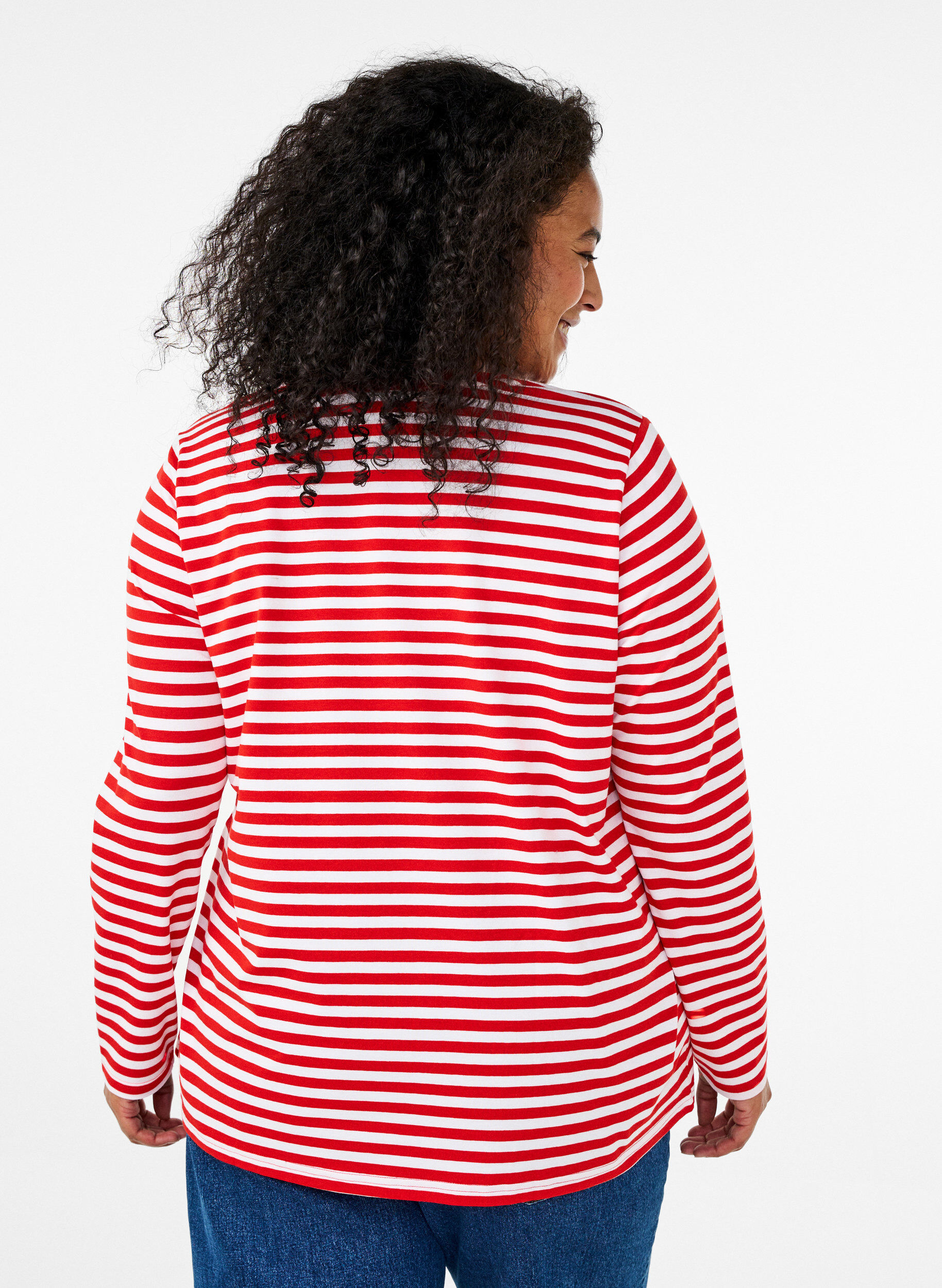 Zizzi Bluse med striber og motiv, Whitew.FlameS.Stripe, Model image number 1