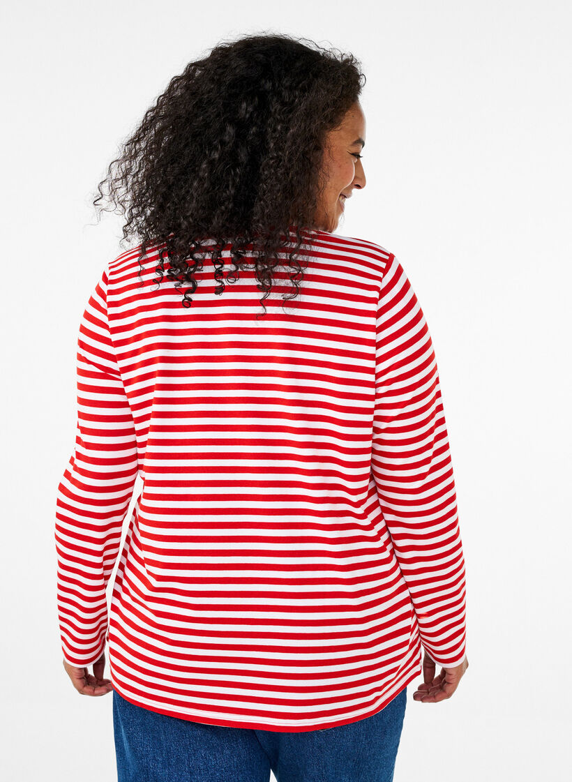 Bluse med striber og motiv, Whitew.FlameS.Stripe, Model image number 1