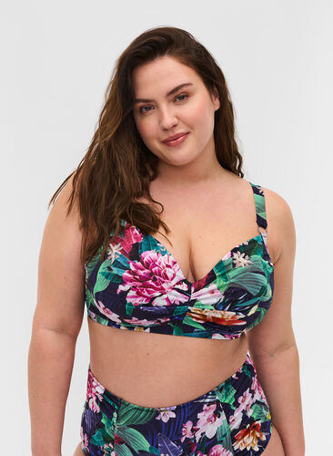 Blomstret bikini overdel med bøjle, Flower Print, Model image number 0