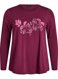 Natbluse i bomuld med frontmotiv, Mørk Bordeaux