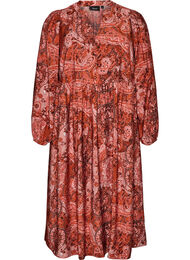 Midikjole i viskose med paisleyprint, Orange