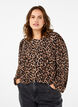 Bluse med lange &aelig;rmer og leoprint, Brun, Model image number 0