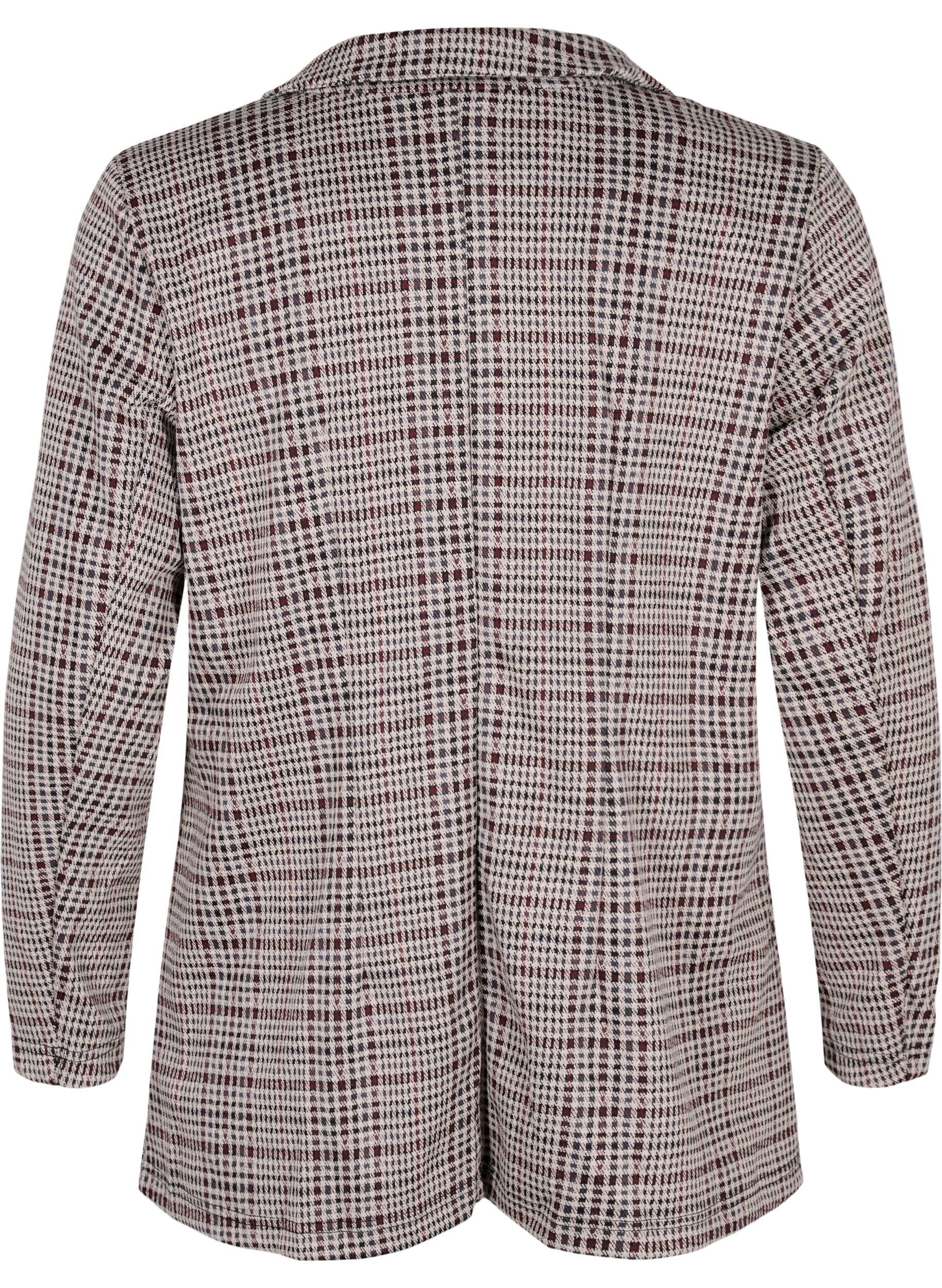 Zizzi Ternet blazer med knaplukning, Brown Check, Packshot image number 1