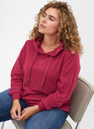 Sweatshirt med hætte og lomme, Sangria, Model image number 2