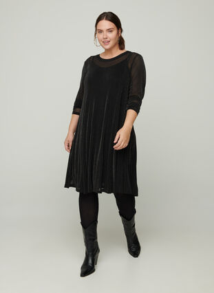 Langærmet kjole med glimmer, Black, Model image number 2