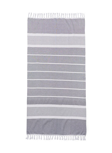 Stribet håndklæde med frynser, Medium Grey Melange, Packshot image number 1