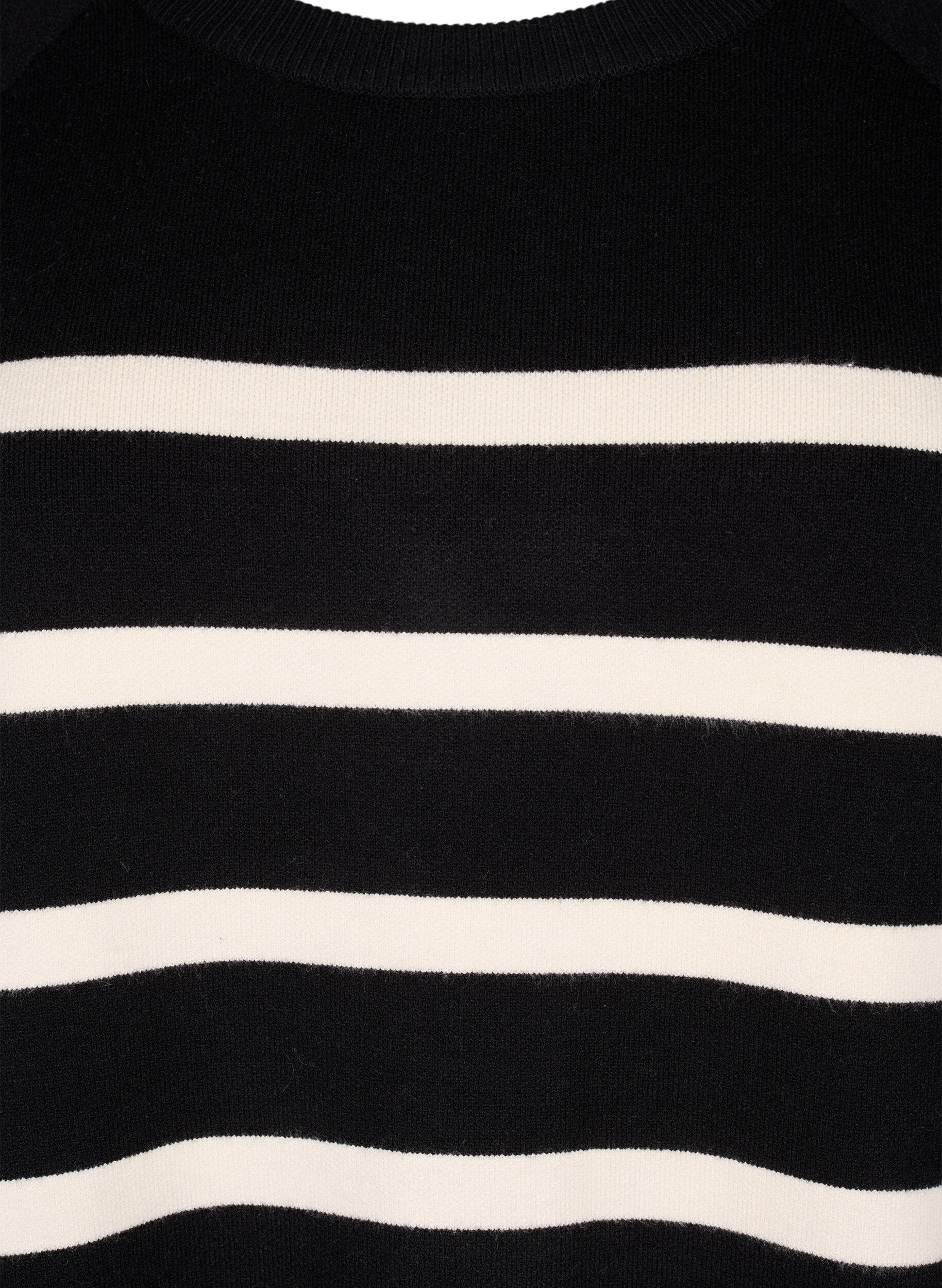 Zizzi 3/4 &aelig;rmet strikbluse med striber, Black Birch Stripes, Packshot image number 2