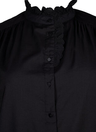 Skjortekjole i viskose med flæser, Black, Packshot image number 2