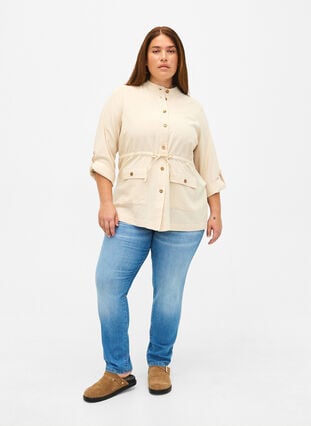 Skjorte i hørblend med lommer, Sandshell, Model image number 2