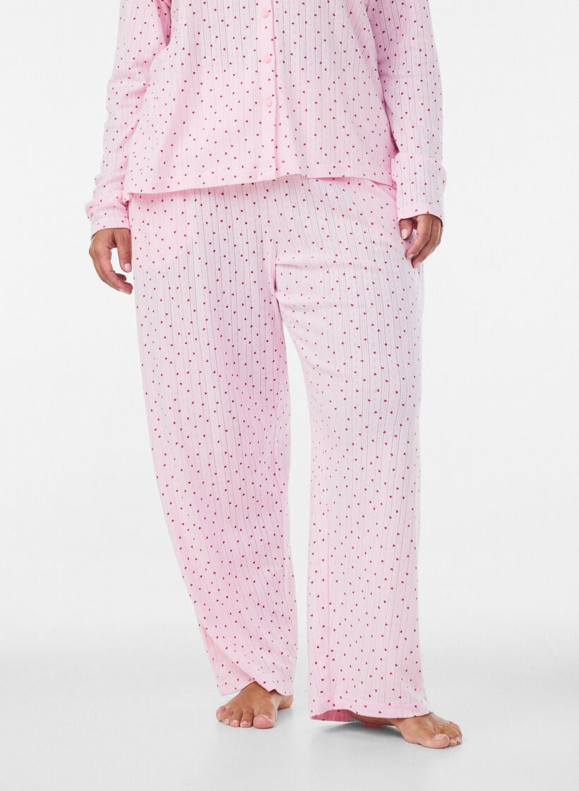 Pyjamabukser i &oslash;kologisk bomuld med hulm&oslash;nster, Lyser&oslash;d, Model image number 3