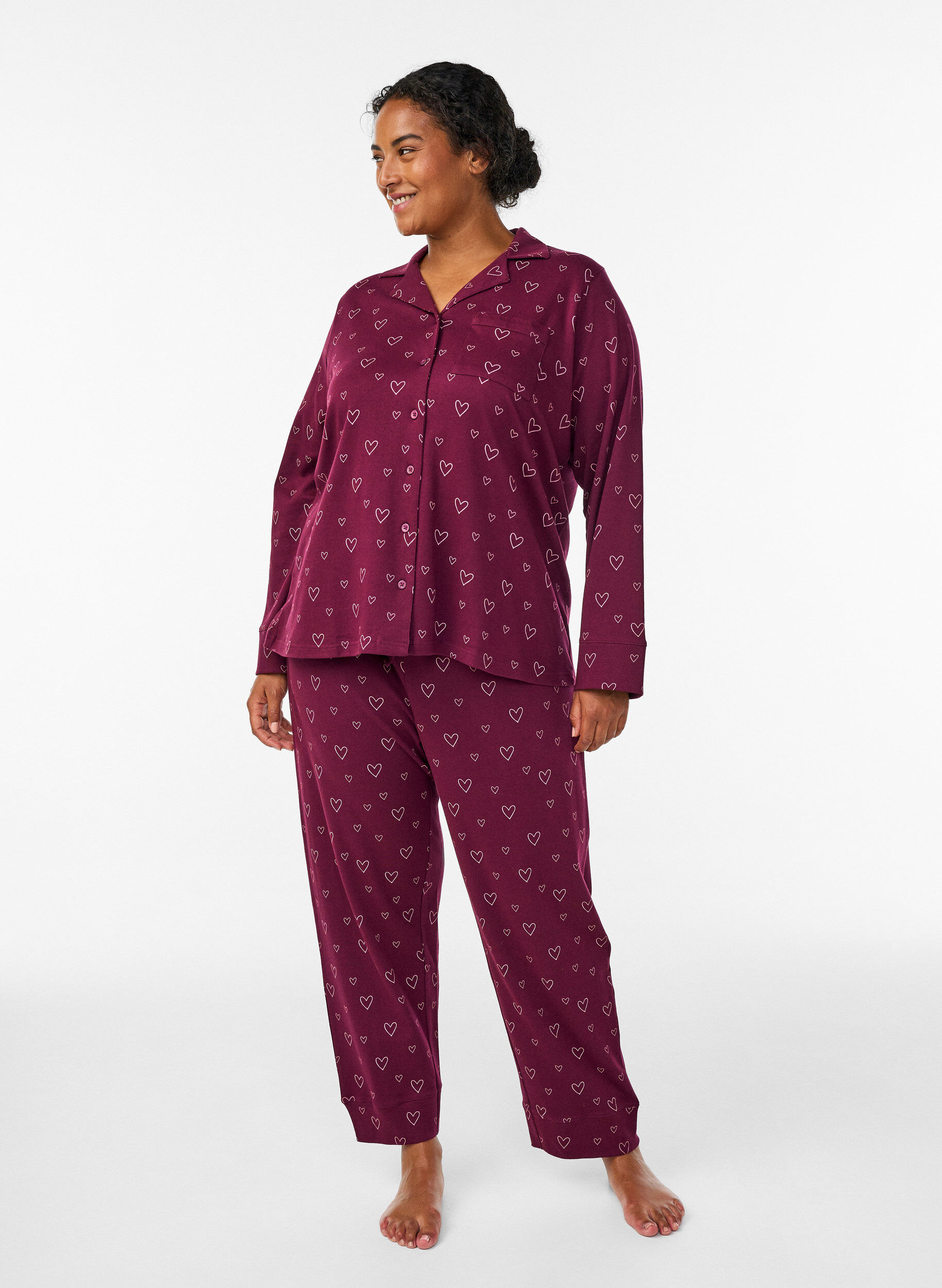 ZizziBomulds pyjamas-skjorte med brystlomme, R&oslash;d, Model image number 1
