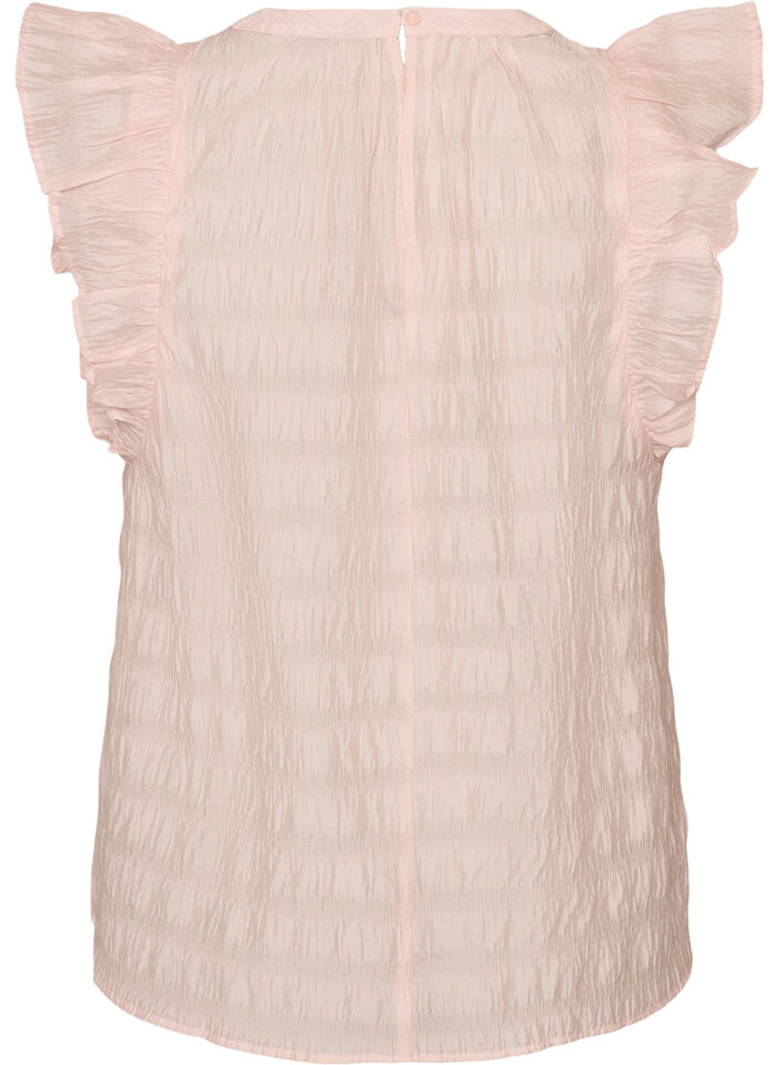 &AElig;rmel&oslash;s bluse med struktur og fl&aelig;ser, Lyser&oslash;d, Packshot image number 1