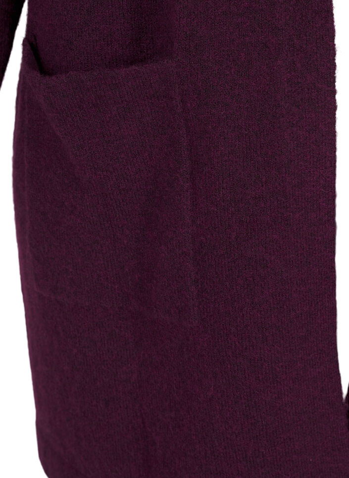 Lang strik cardigan med uld og hætte, Potent Purple Mel., Packshot image number 3