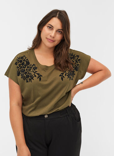 Økologisk bomulds t-shirt med printdetaljer, Ivy Green, Model image number 0