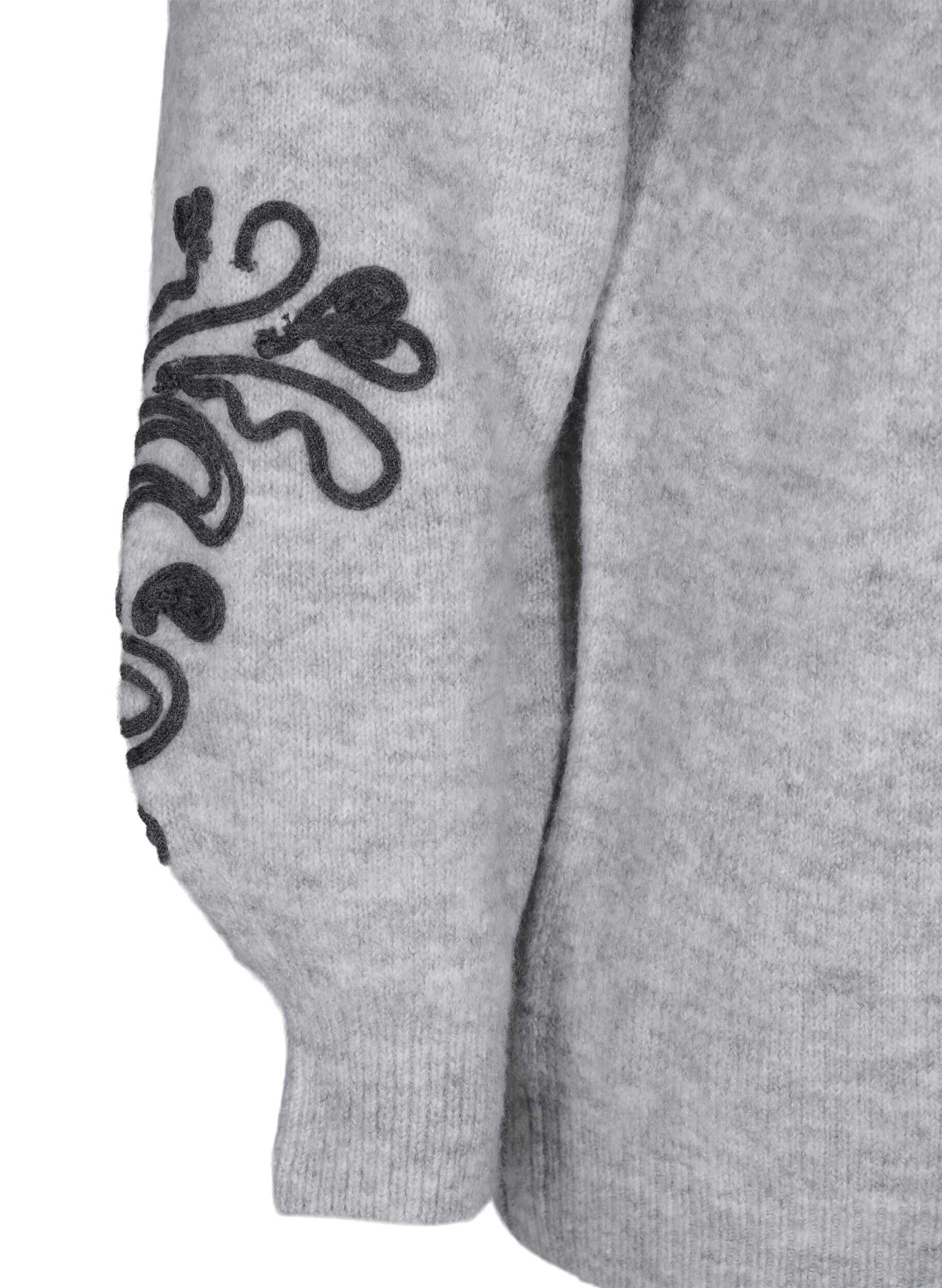 Zizzi Strikbluse med dekorativt m&oslash;nster , Light Grey Melange, Packshot image number 3