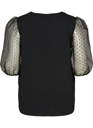 Bluse med transparente pufærmer, Black, Packshot image number 1