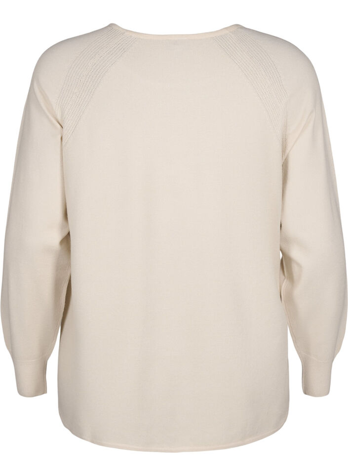 Strikbluse med raglanærmer, Birch Mel., Packshot image number 1