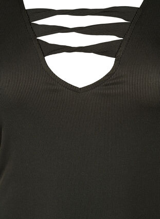 Tætsiddende kjole med v-hals og stropdetalje, Black, Packshot image number 2