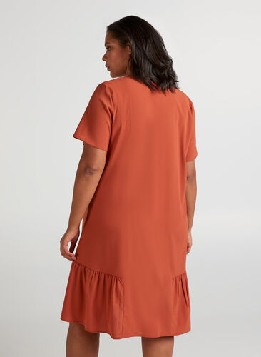 Kortærmet kjole med a-form, Burnt Brick, Model image number 1