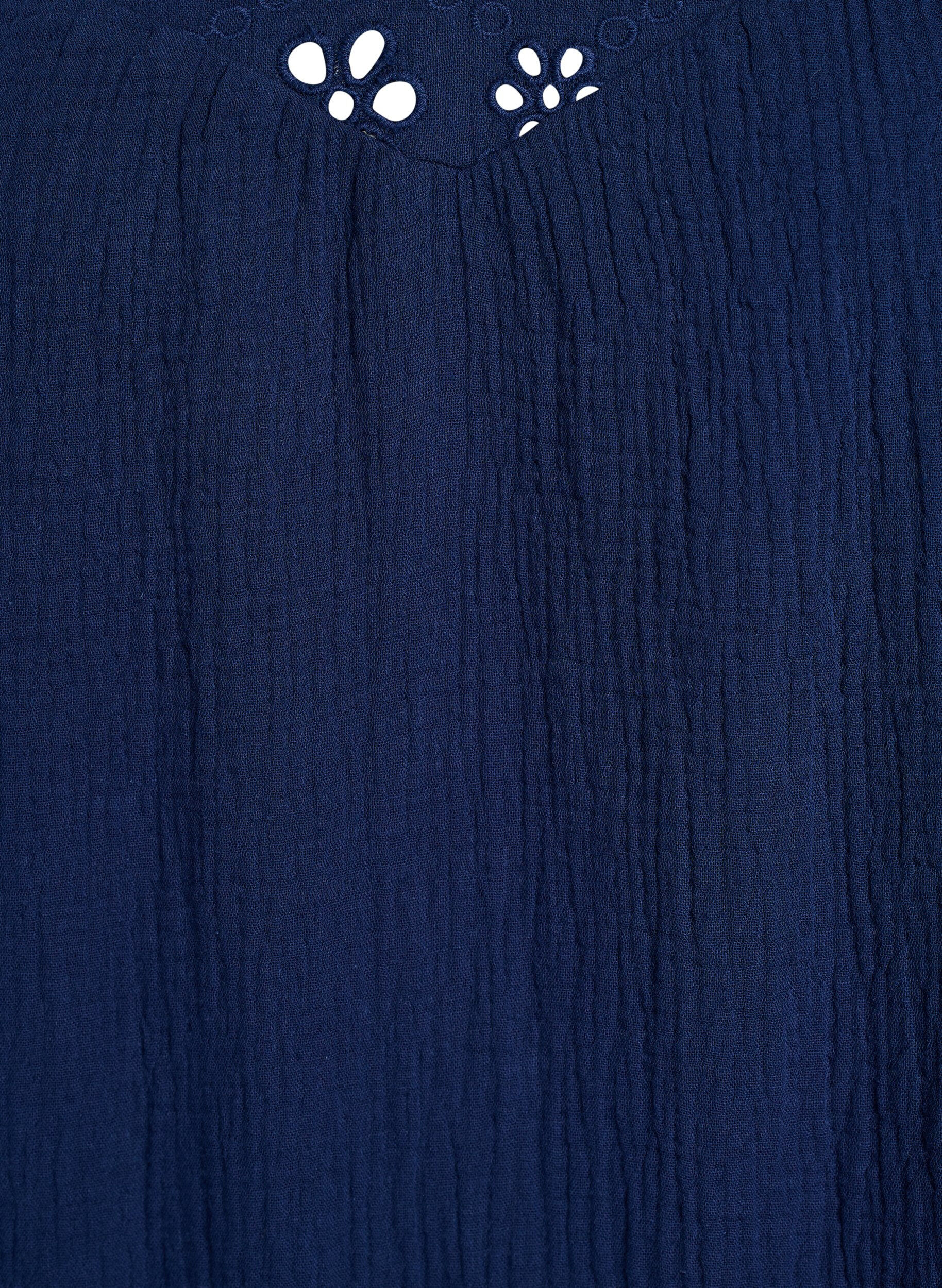 Zizzi Bluse i bomuldsmusselin med broderie anglaise og 1/2 &aelig;rmer, Bl&aring;, Packshot image number 2