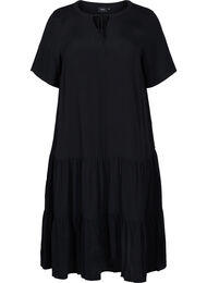 Kortærmet viskose kjole med print, Black