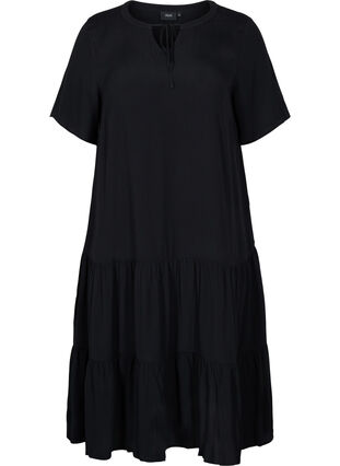 Kortærmet viskose kjole med print, Black, Packshot image number 0