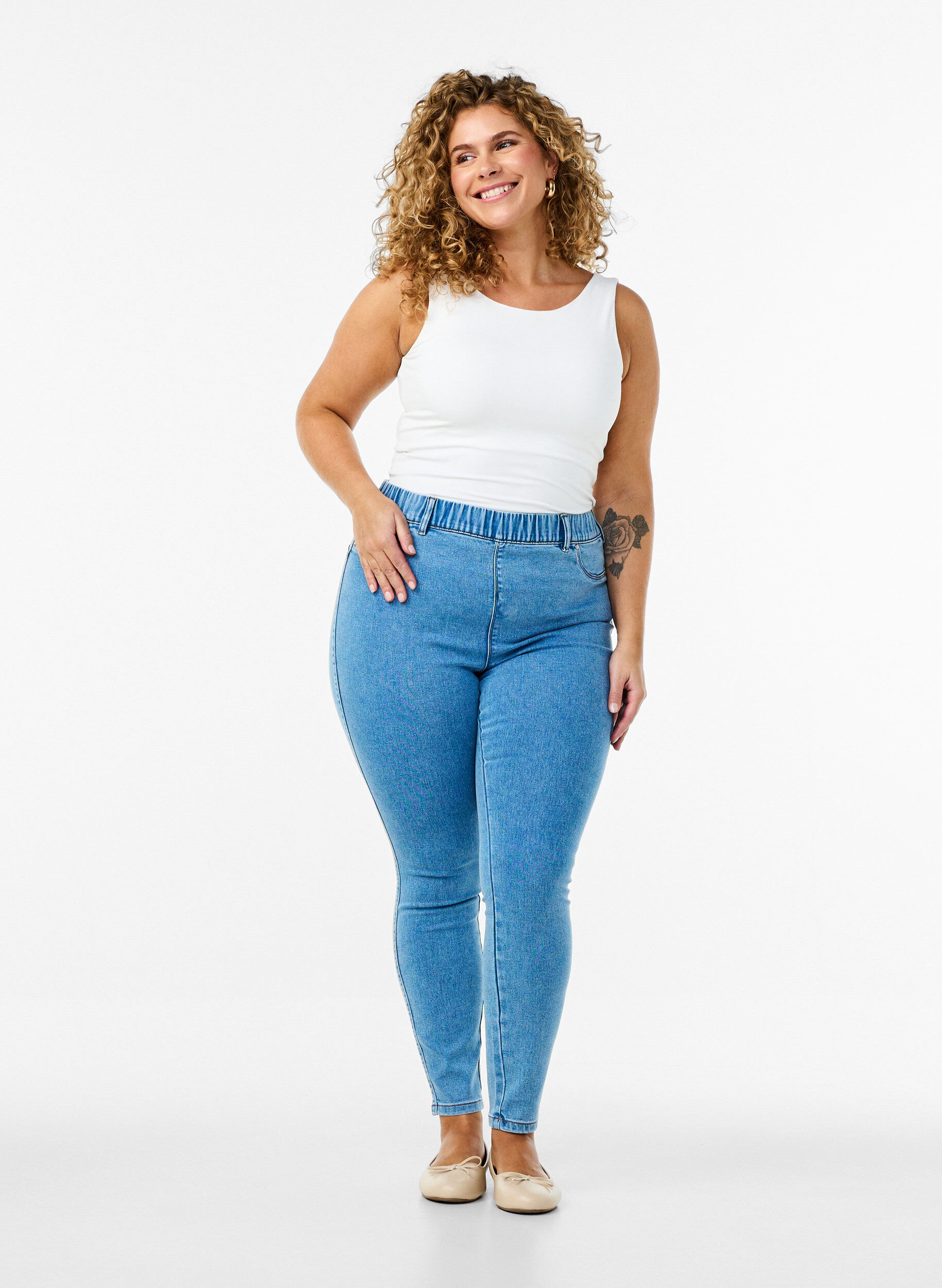 Jeggings med h&oslash;j talje, Bl&aring;, Model