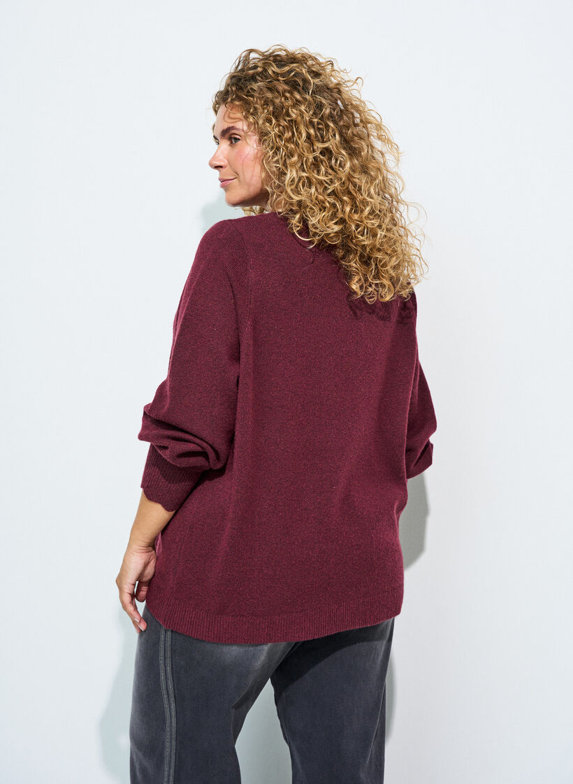 Strikbluse med b&oslash;lgekanter, R&oslash;d, Model image number 2