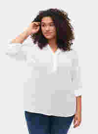 Skjortebluse i bomuld med v-udskæring, Bright White, Model