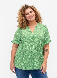 Kortærmet bluse med print (GRS), Green Ditsy, Model